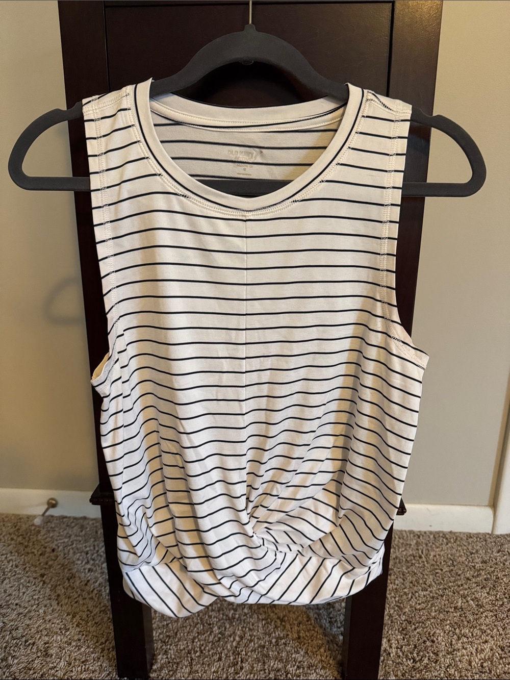 Old Navy White Tank Top with Black Stripes and Twist Front